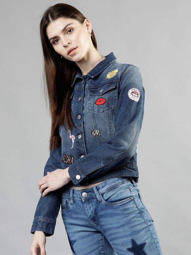 Tokyo Talkies Women Blue Denim Jacket - Blue - Image 3