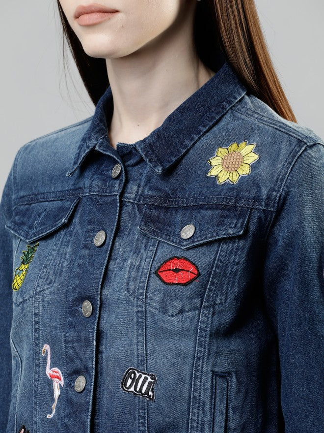 Tokyo Talkies Women Blue Denim Jacket - Blue - Image 4