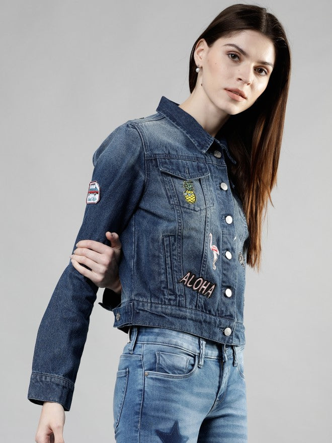 Tokyo Talkies Women Blue Denim Jacket - Blue - Image 5