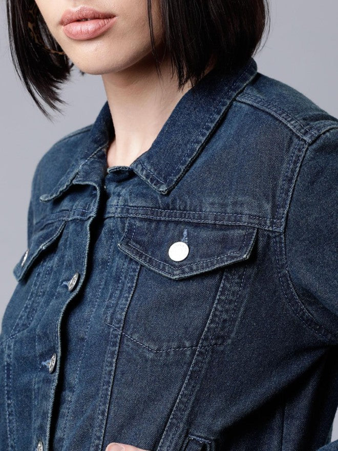 Tokyo Talkies Women Blue Denim Jacket - Blue - Image 3