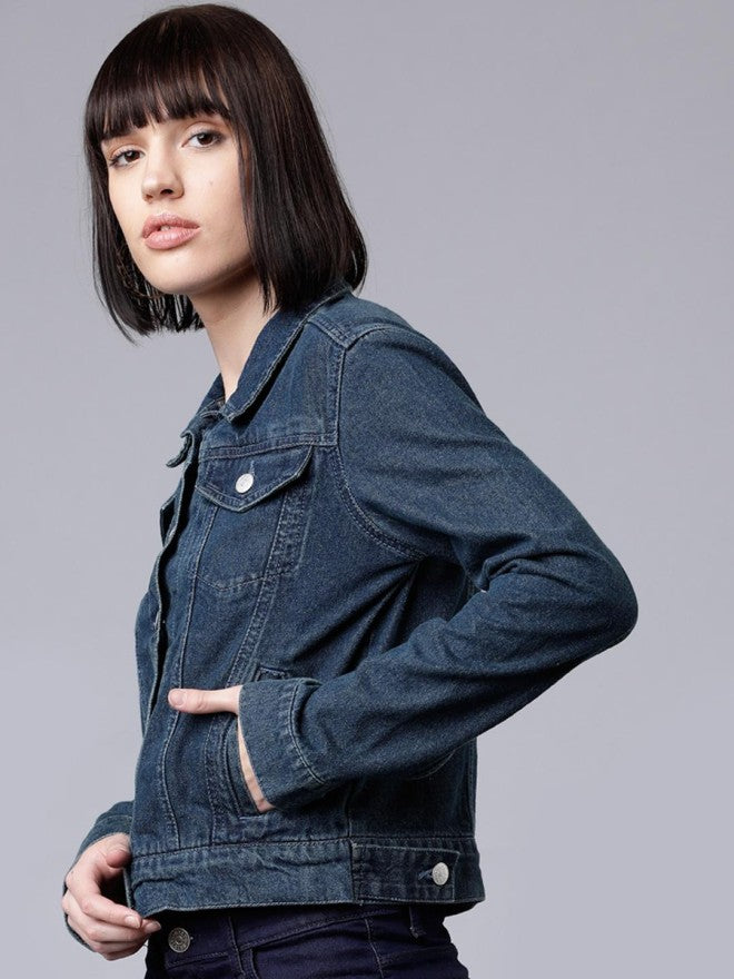 Tokyo Talkies Women Blue Denim Jacket - Blue - Image 4