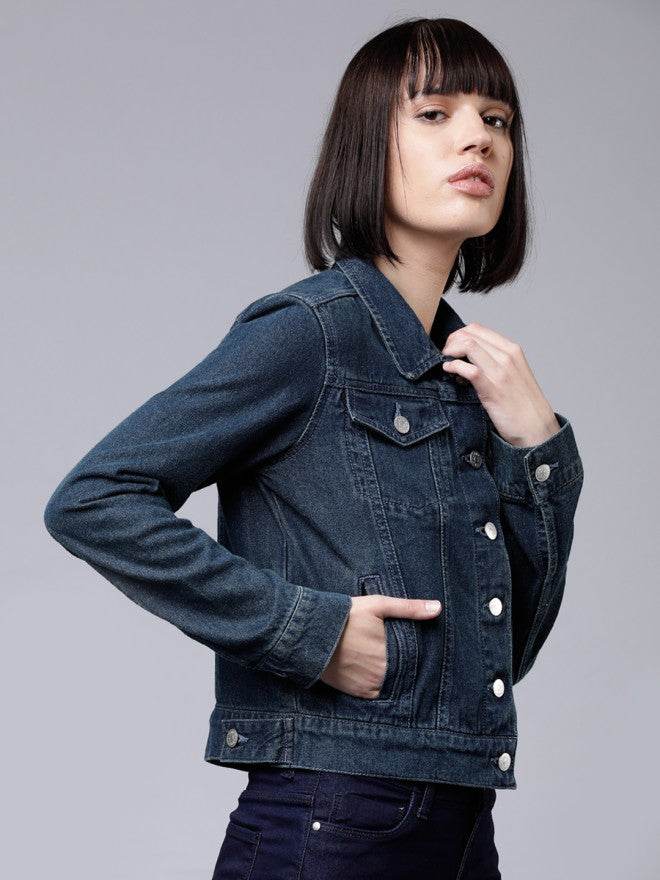 Tokyo Talkies Women Blue Denim Jacket - Blue - Image 5