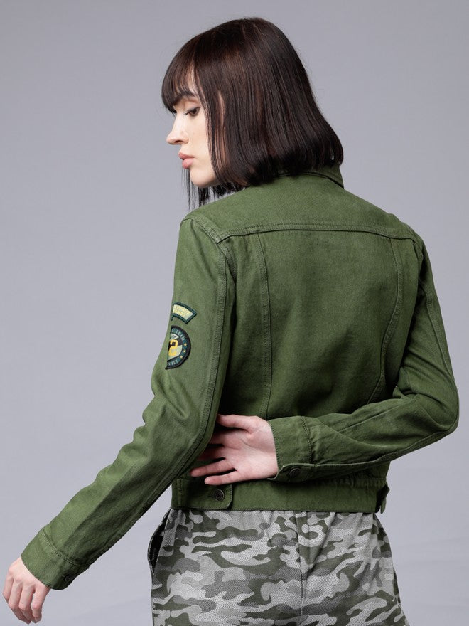 Tokyo Talkies Women Olive Denim Jacket - Olive - Image 2