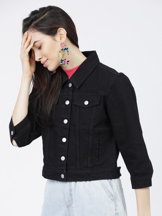 Tokyo Talkies Women Black Denim Jacket - Black - Image 1