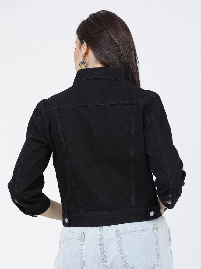 Tokyo Talkies Women Black Denim Jacket - Black - Image 2