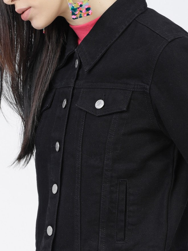 Tokyo Talkies Women Black Denim Jacket - Black - Image 3