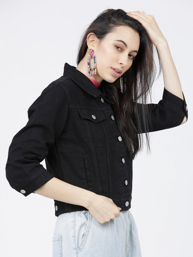 Tokyo Talkies Women Black Denim Jacket - Black - Image 5