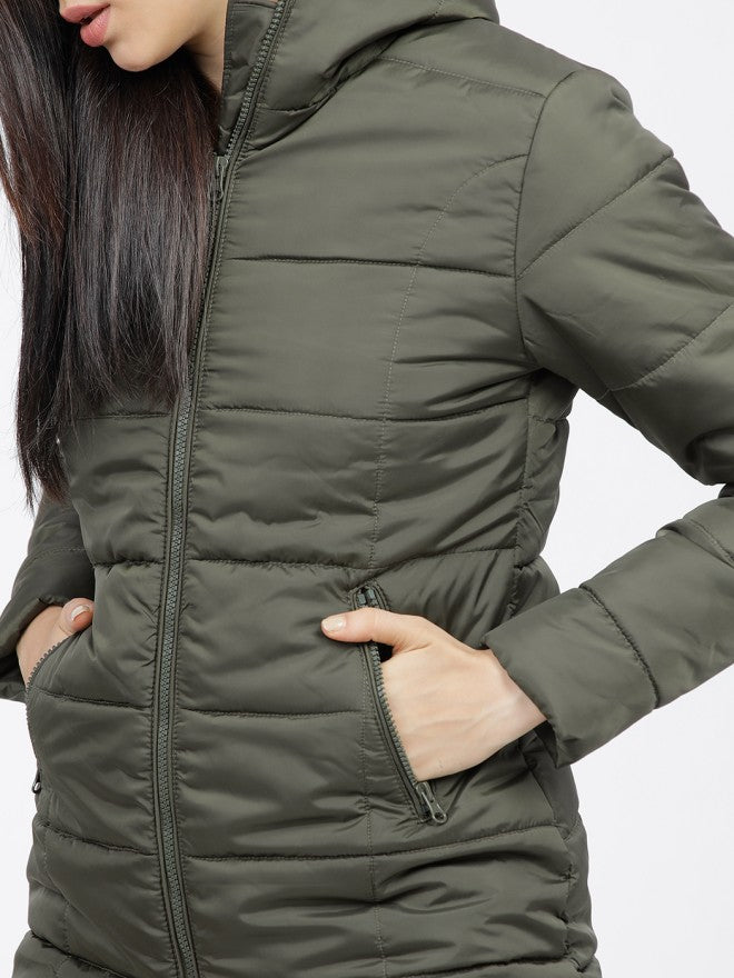 Tokyo Talkies Women Olive Puffer Jacket - Olive - Image 3