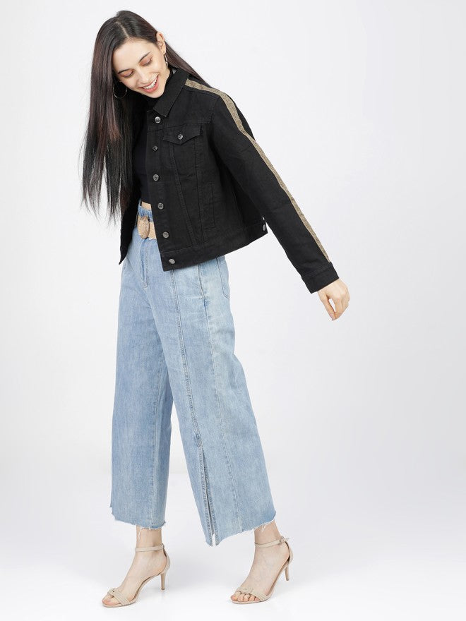 Tokyo Talkies Women Black Denim Jacket - Black - Image 4