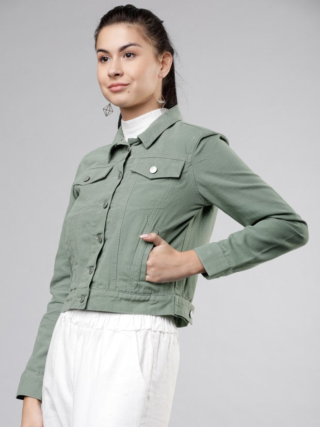 Tokyo Talkies Women Olive Open Front Jacket - Olive - Image 1