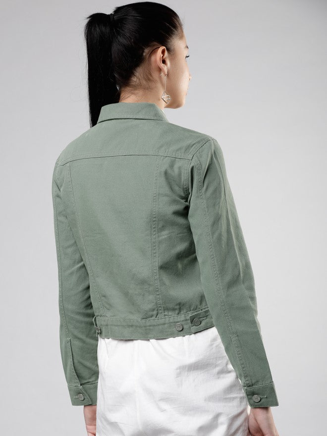Tokyo Talkies Women Olive Open Front Jacket - Olive - Image 2