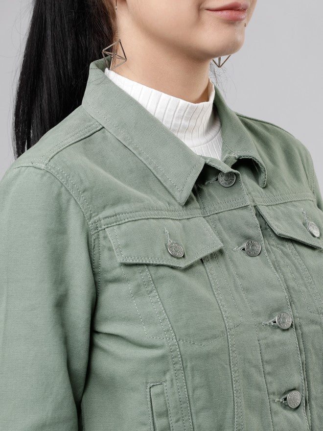 Tokyo Talkies Women Olive Open Front Jacket - Olive - Image 3
