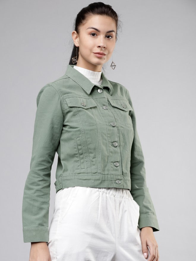 Tokyo Talkies Women Olive Open Front Jacket - Olive - Image 5