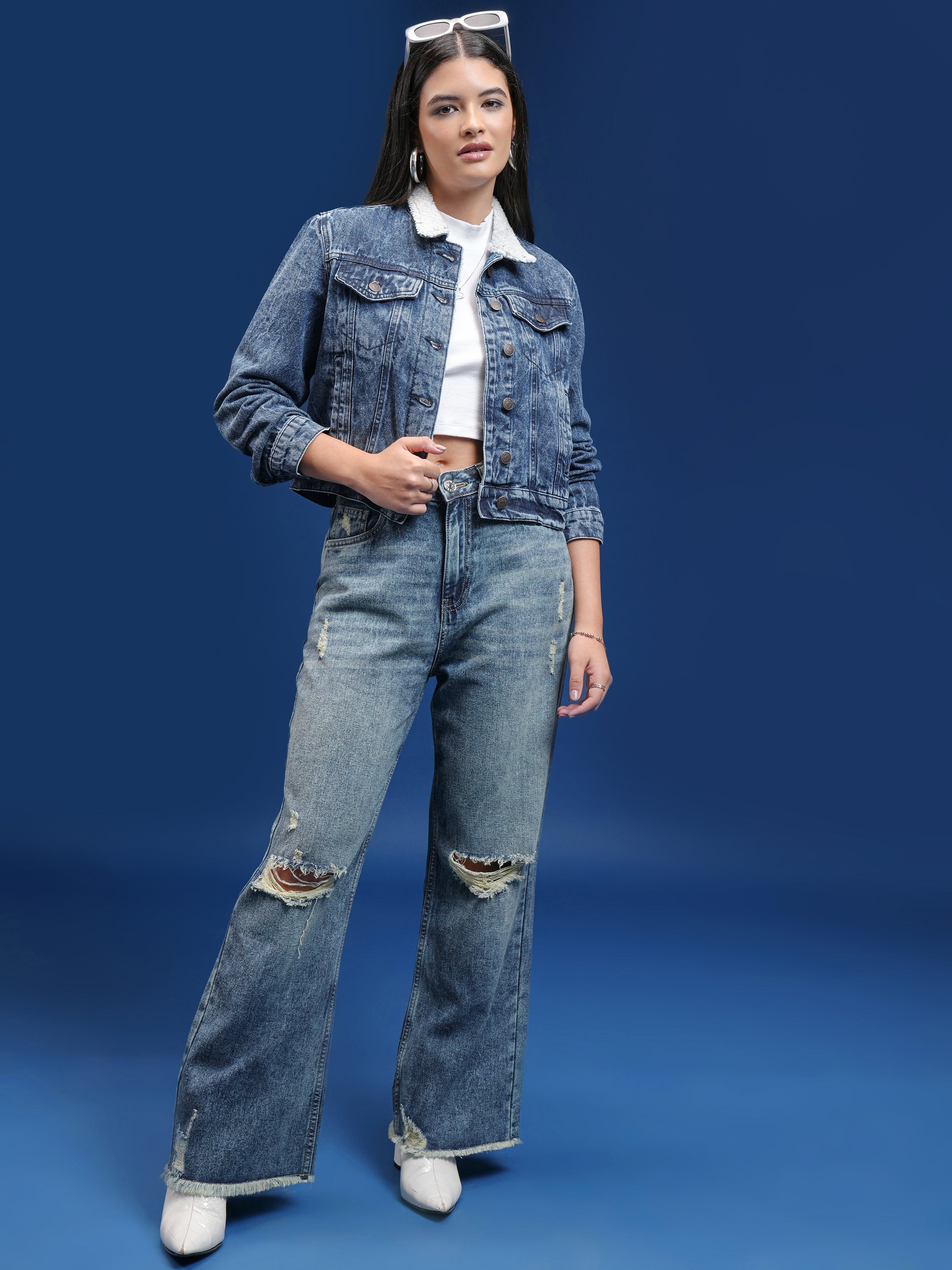 Tokyo Talkies Women Blue Denim Jacket - Blue - Image 2
