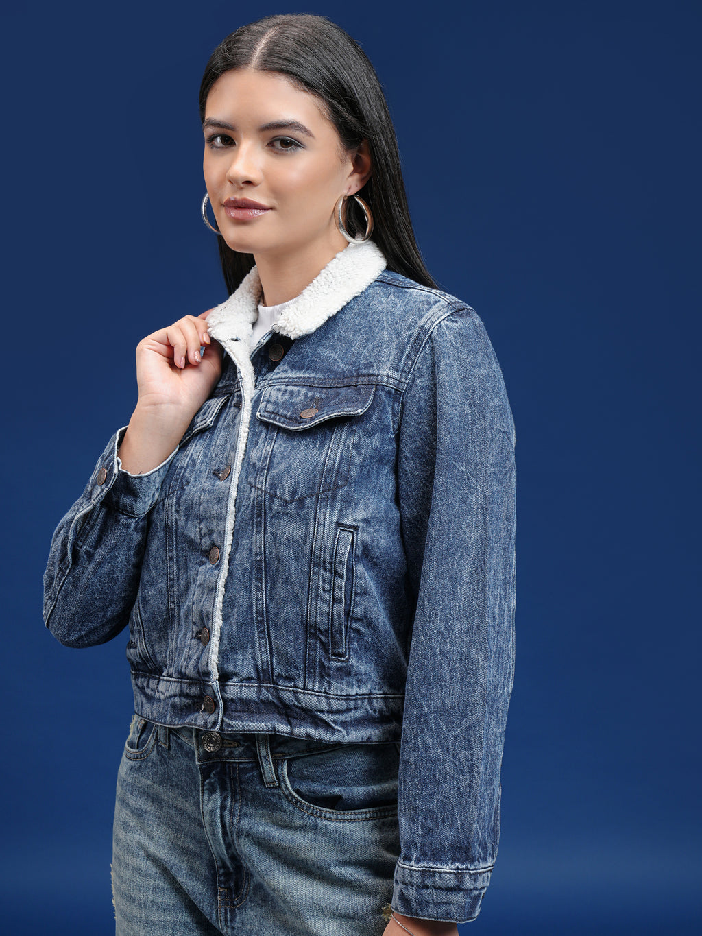 Tokyo Talkies Women Blue Denim Jacket - Blue - Image 4