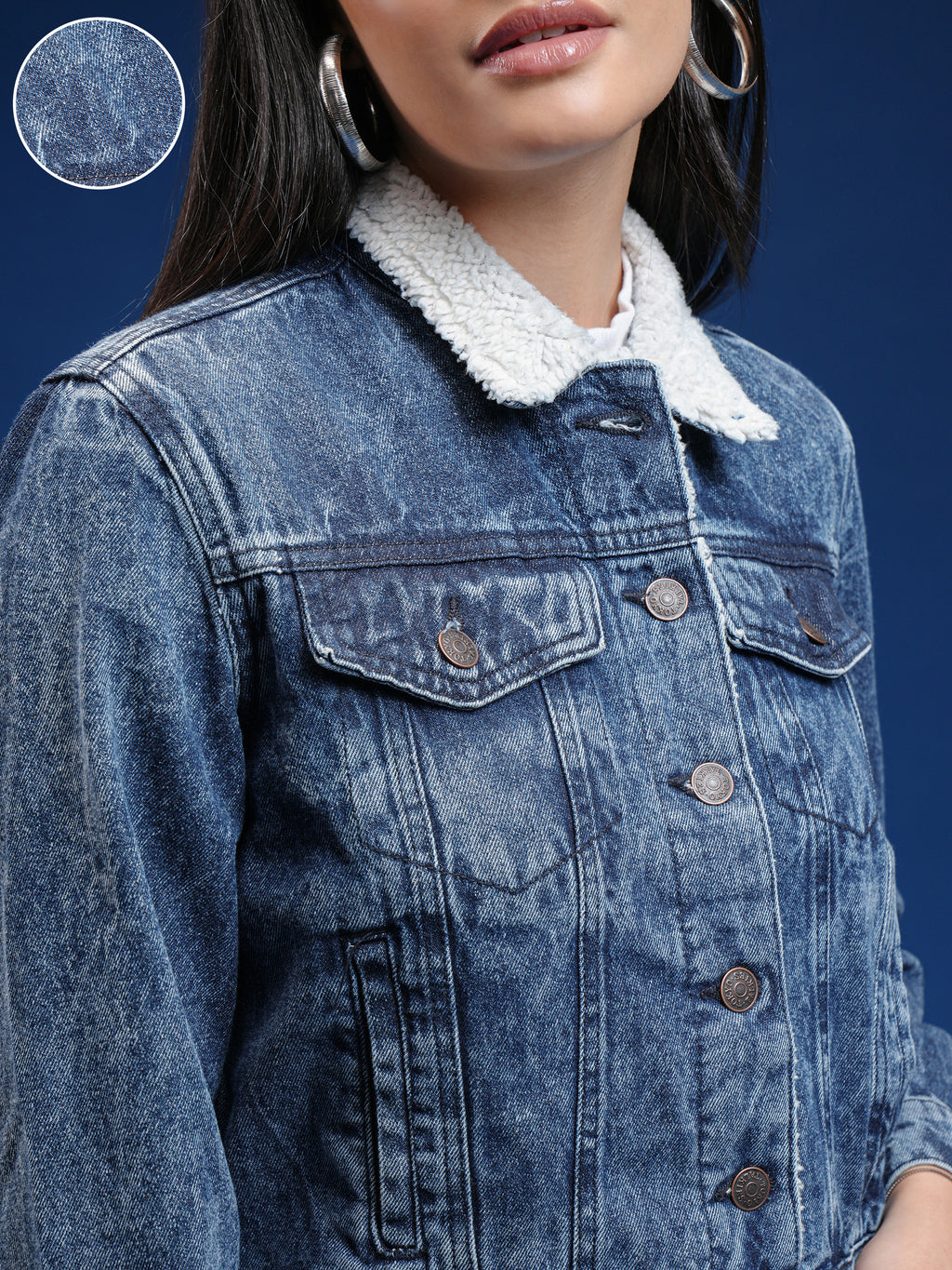 Tokyo Talkies Women Blue Denim Jacket - Blue - Image 5