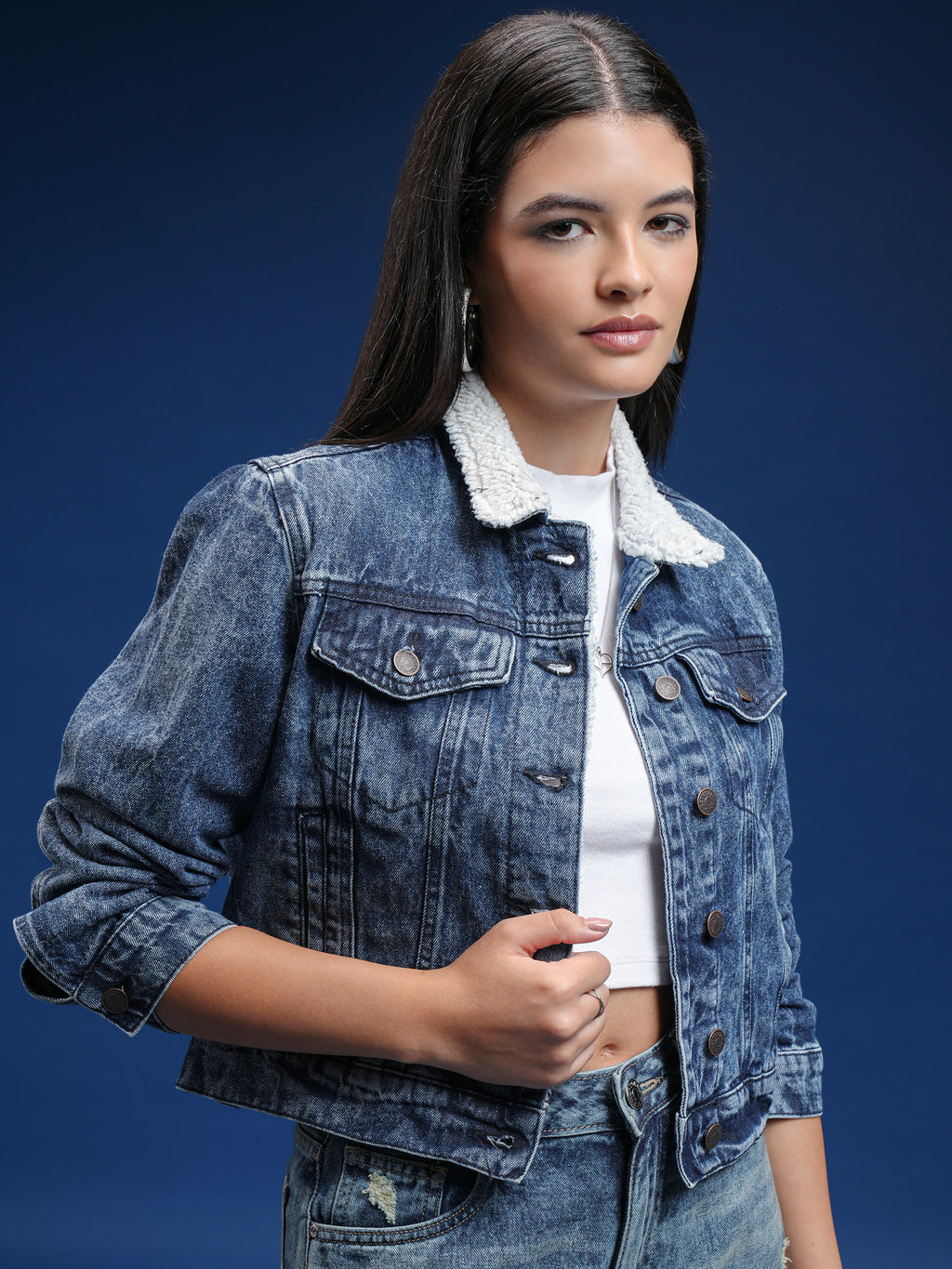 Tokyo Talkies Women Blue Denim Jacket - Blue - Image 6