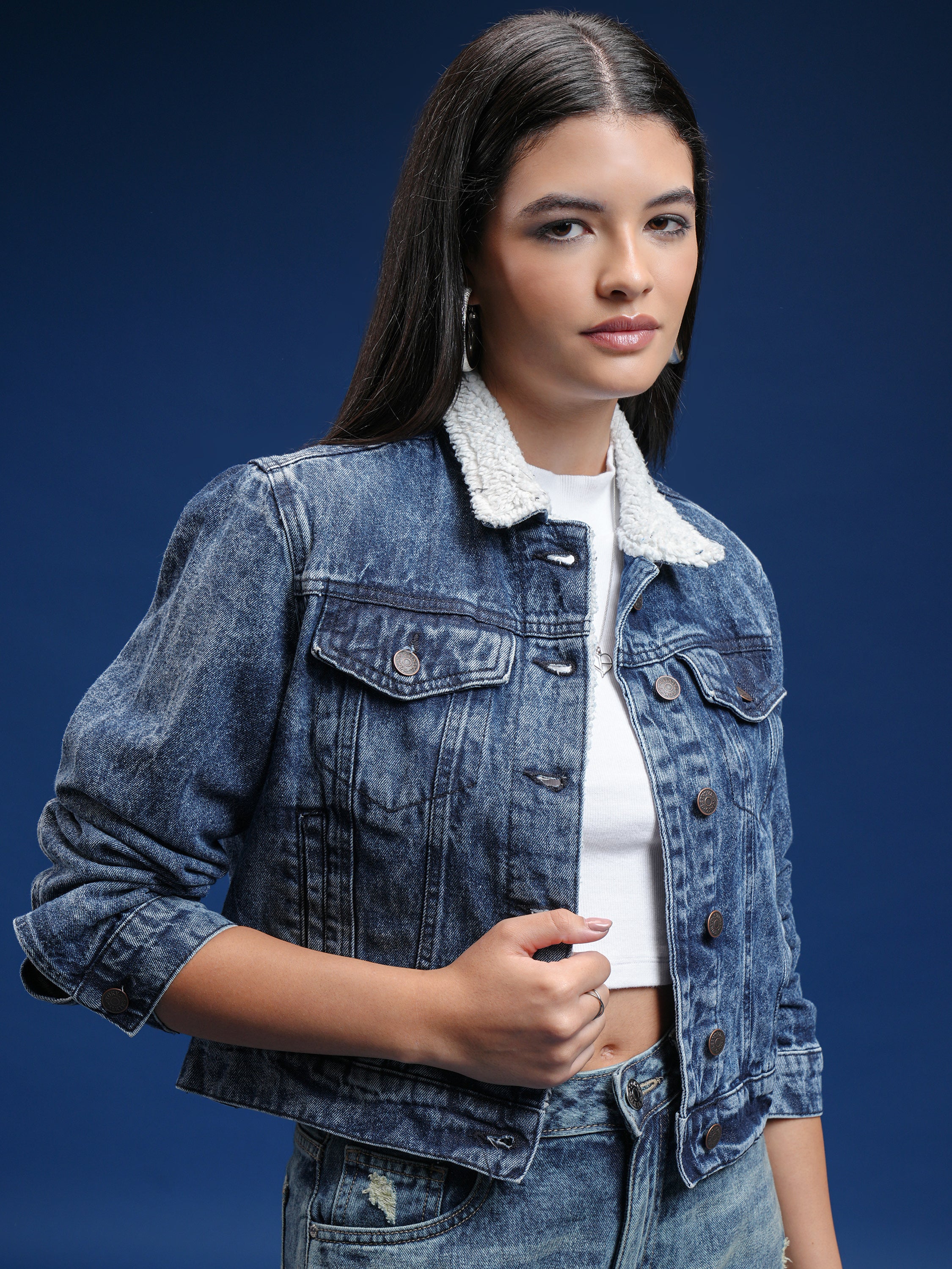 Tokyo Talkies Women Blue Denim Jacket - Blue - Image 6
