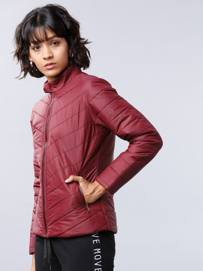 Tokyo Talkies Women Burgundy Puffer Jacket - Burgundy - Image 1