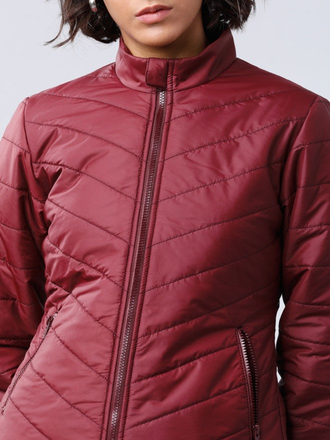 Tokyo Talkies Women Burgundy Puffer Jacket - Burgundy - Image 3