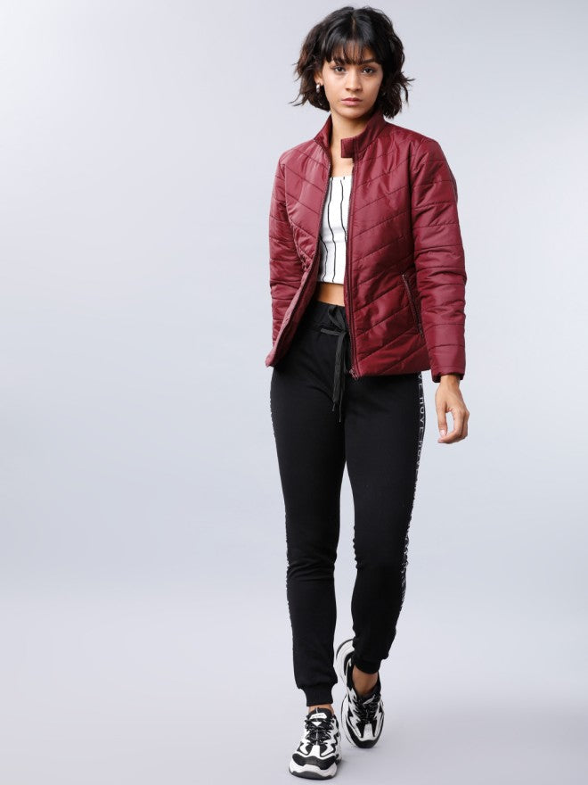Tokyo Talkies Women Burgundy Puffer Jacket - Burgundy - Image 4
