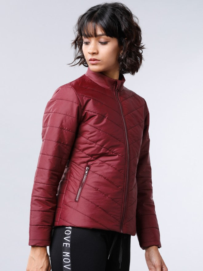 Tokyo Talkies Women Burgundy Puffer Jacket - Burgundy - Image 5