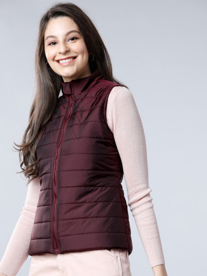 Tokyo Talkies Women Burgundy Puffer Jacket - Burgundy - Image 1