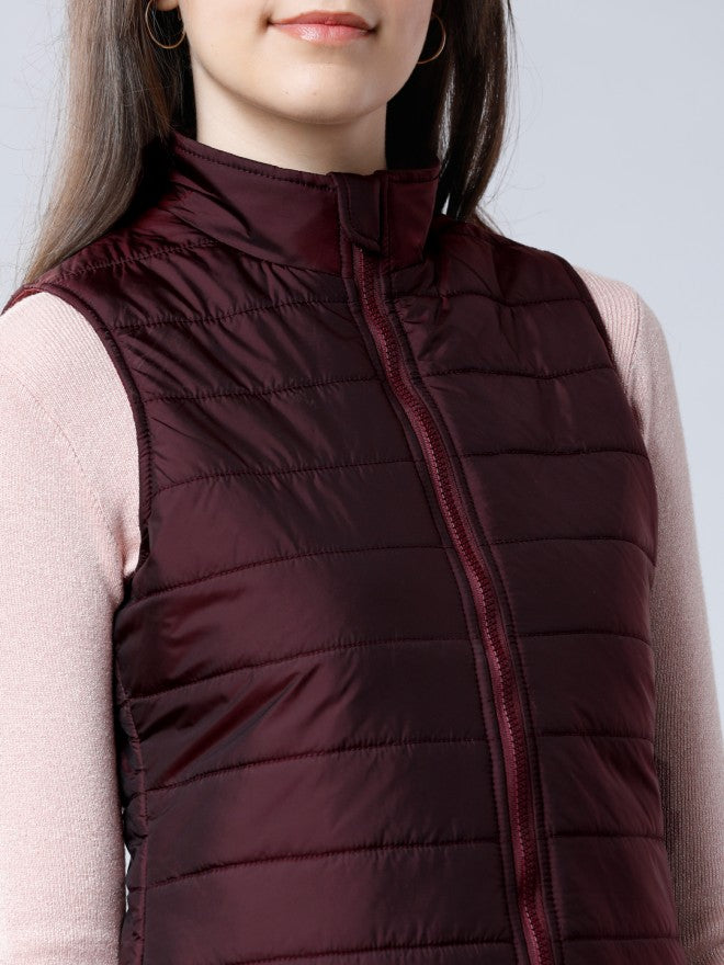 Tokyo Talkies Women Burgundy Puffer Jacket - Burgundy - Image 3