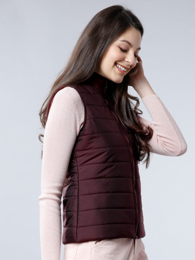 Tokyo Talkies Women Burgundy Puffer Jacket - Burgundy - Image 5