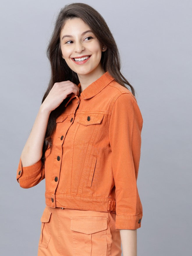 Tokyo Talkies Women Rust Denim Jacket - Rust - Image 1