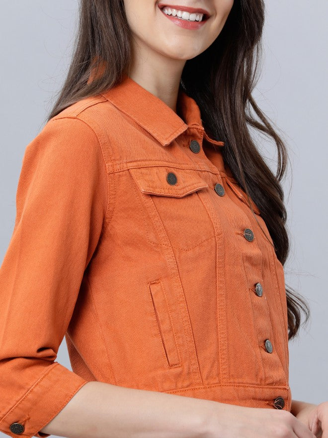 Tokyo Talkies Women Rust Denim Jacket - Rust - Image 3