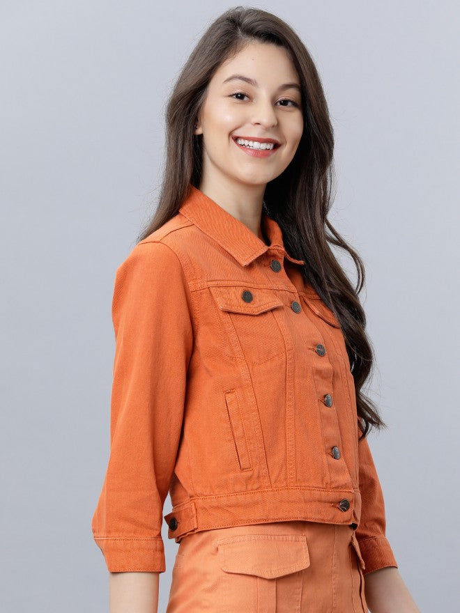 Tokyo Talkies Women Rust Denim Jacket - Rust - Image 5