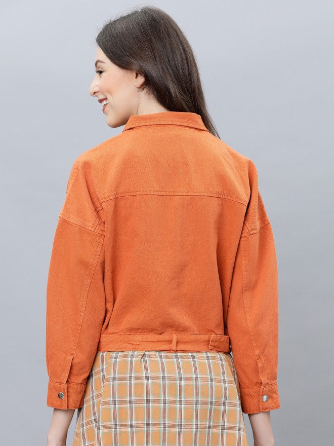 Tokyo Talkies Women Rust Denim Jacket - Rust - Image 2