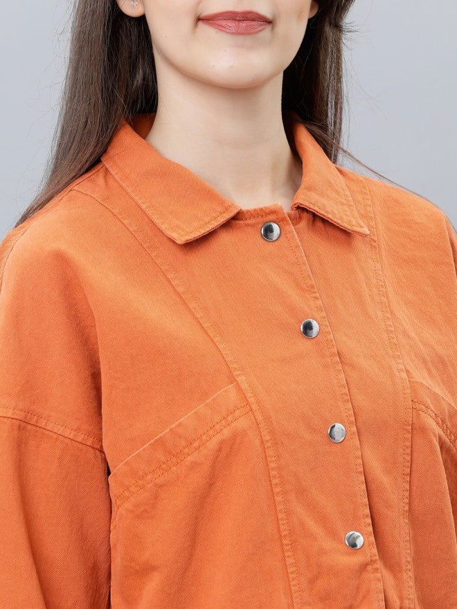 Tokyo Talkies Women Rust Denim Jacket - Rust - Image 3