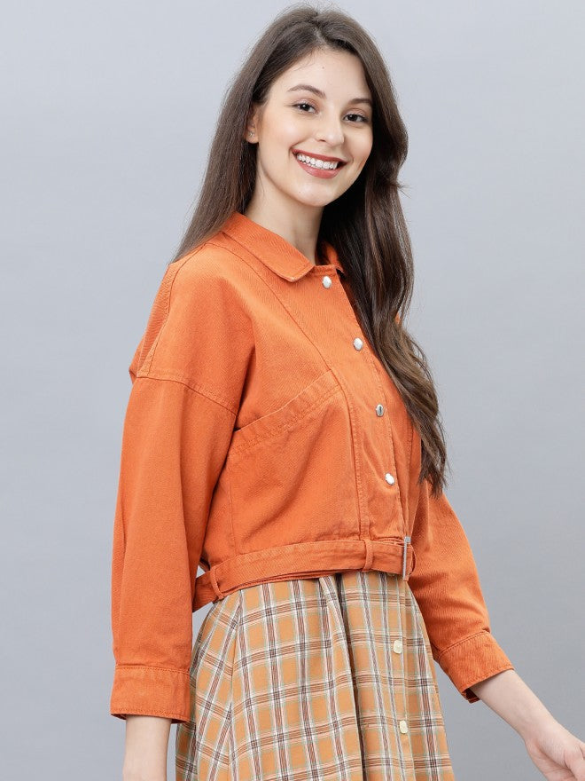 Tokyo Talkies Women Rust Denim Jacket - Rust - Image 5