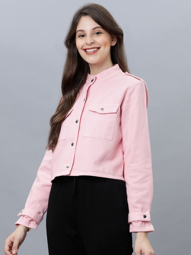 Tokyo Talkies Women Pink Denim Jacket - Pink - Image 1