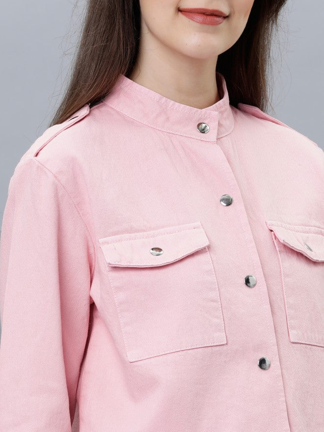 Tokyo Talkies Women Pink Denim Jacket - Pink - Image 3