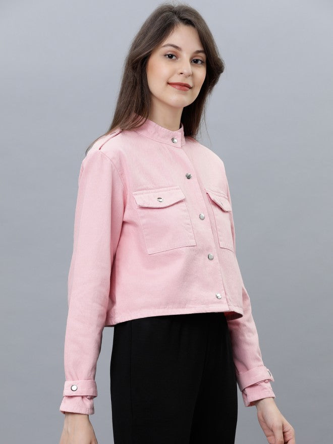 Tokyo Talkies Women Pink Denim Jacket - Pink - Image 5