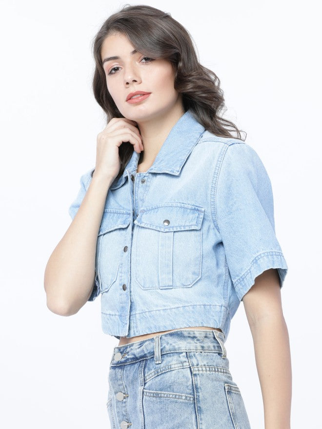Tokyo Talkies Women Blue Denim Jacket - Blue - Image 1