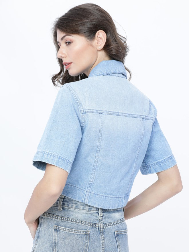 Tokyo Talkies Women Blue Denim Jacket - Blue - Image 2