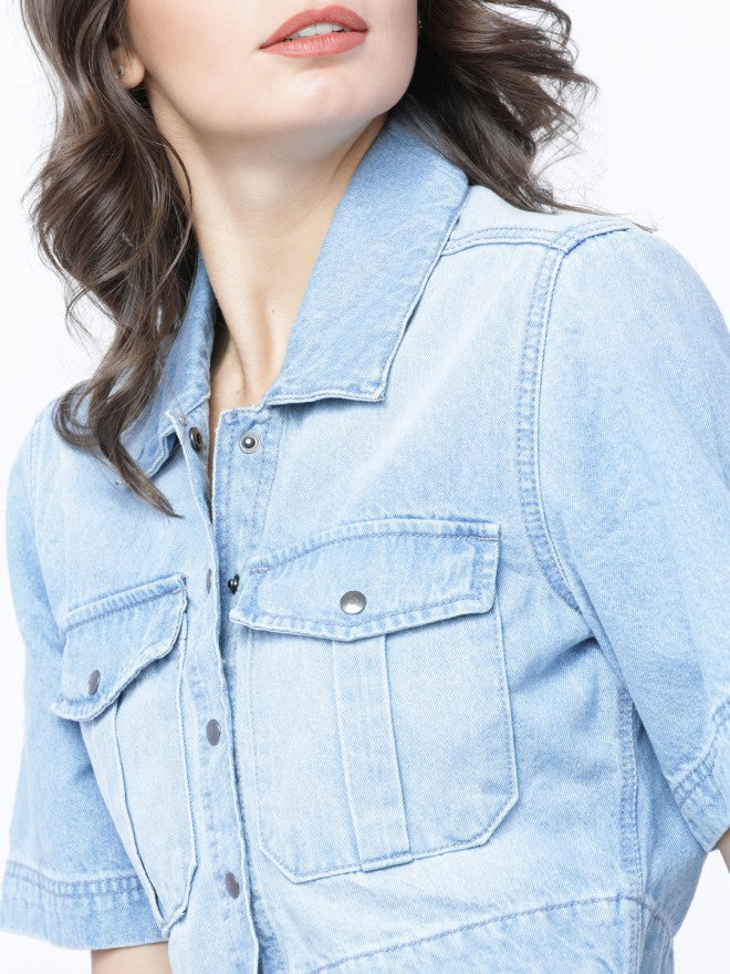 Tokyo Talkies Women Blue Denim Jacket - Blue - Image 3