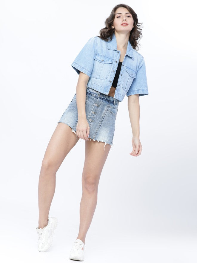 Tokyo Talkies Women Blue Denim Jacket - Blue - Image 4