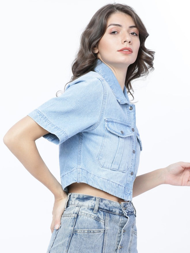 Tokyo Talkies Women Blue Denim Jacket - Blue - Image 5