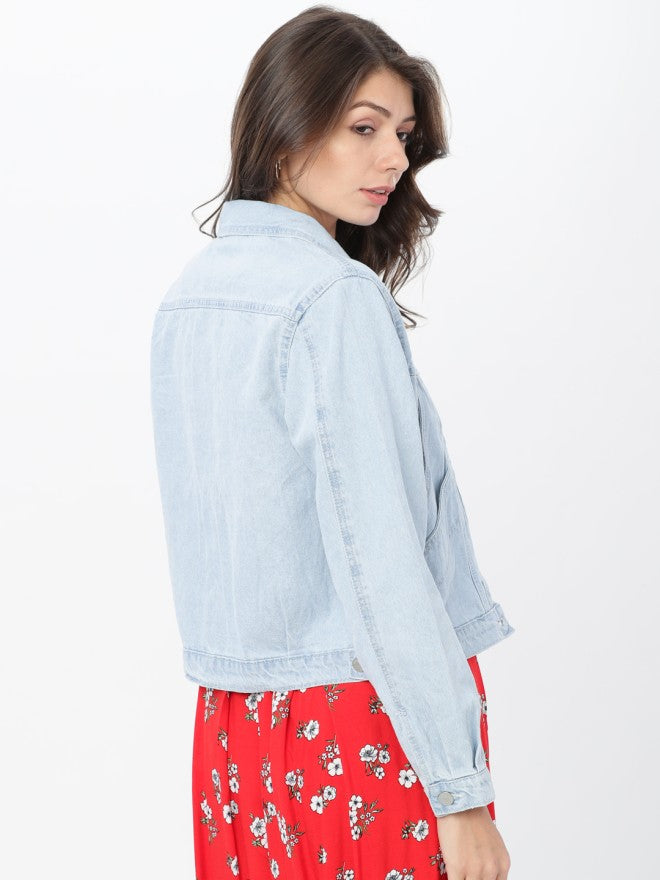 Tokyo Talkies Women Blue Denim Jacket - Blue - Image 2