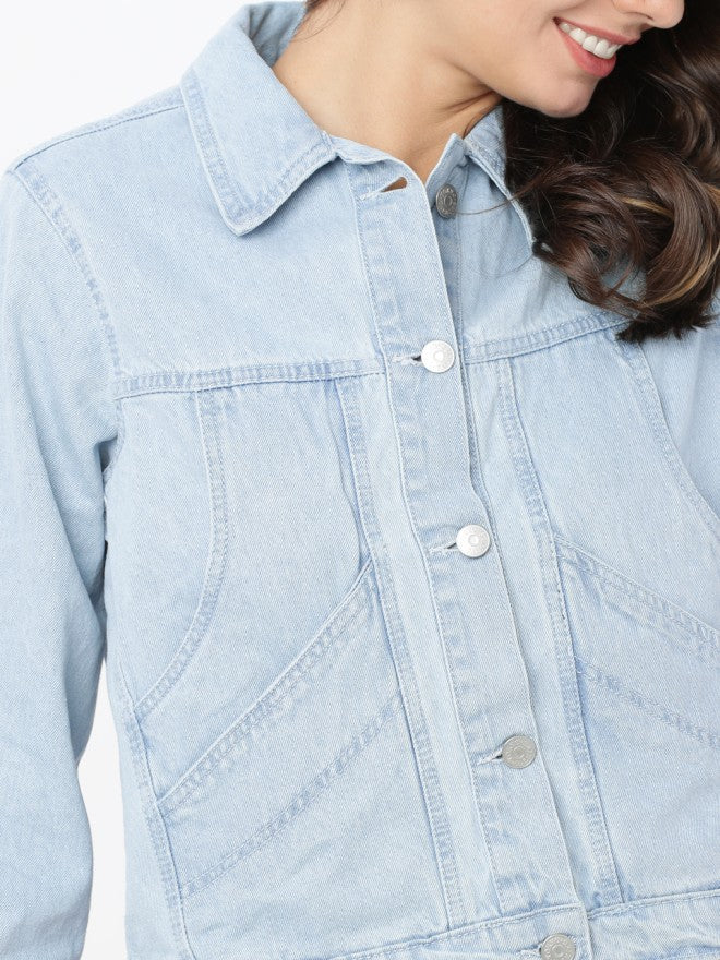 Tokyo Talkies Women Blue Denim Jacket - Blue - Image 3