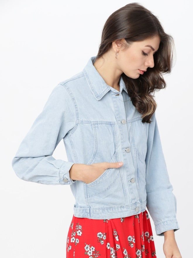 Tokyo Talkies Women Blue Denim Jacket - Blue - Image 5