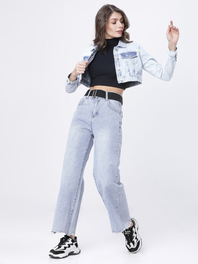 Tokyo Talkies Women Blue Denim Jacket - Blue - Image 4