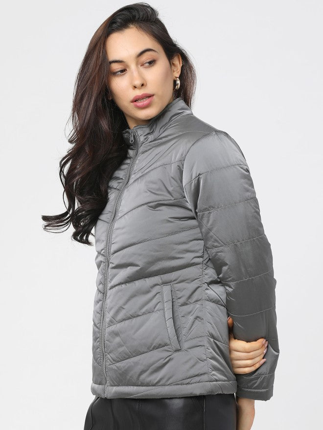 Tokyo Talkies Women Charcoal Puffer Jacket - Charcoal - Image 1