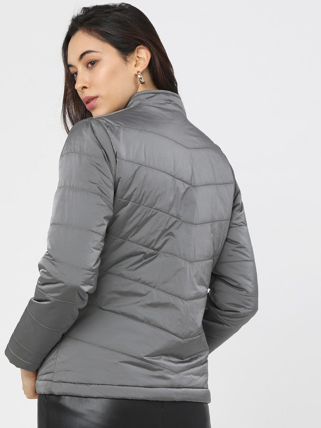 Tokyo Talkies Women Charcoal Puffer Jacket - Charcoal - Image 2
