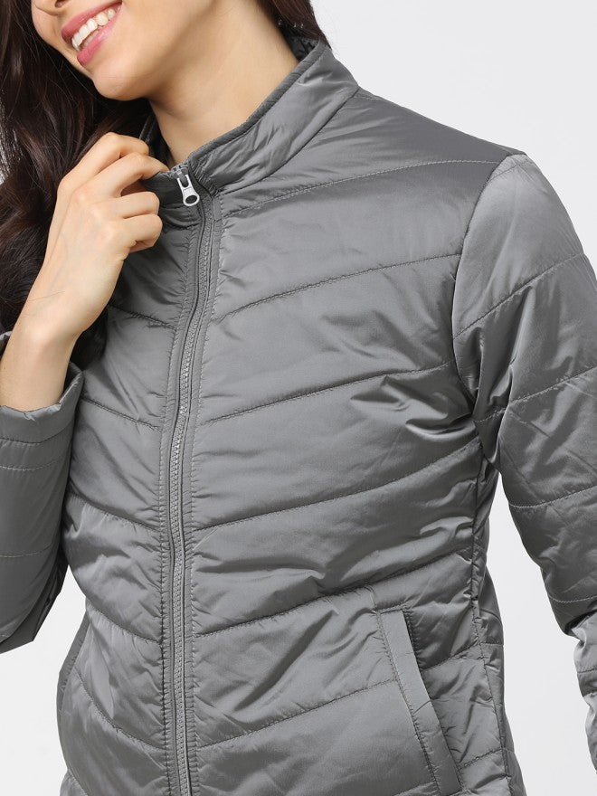 Tokyo Talkies Women Charcoal Puffer Jacket - Charcoal - Image 3